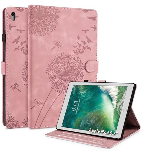Rostsant Coque iPad 9.7 Pissenlit Housse en Tablette Cuir TPU Cover Case Étui Housse de Protection pour iPad 9,7 Pouces Modell 2018/2017, 6./5. Generation Or Rose