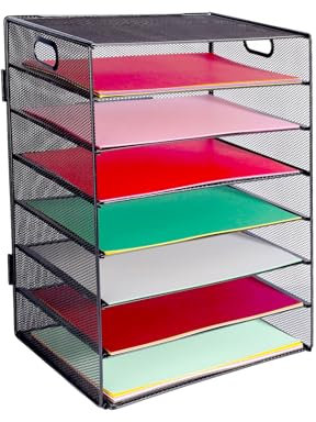 HMXLJJY 7 Tier Office Desk A4 Paper Letter Organiser Tray with Handle,Mesh Desk Organiser Letter Tray,Desktop Filing Document Trays Holders,File Storage Rack for A4 File Folder, Black