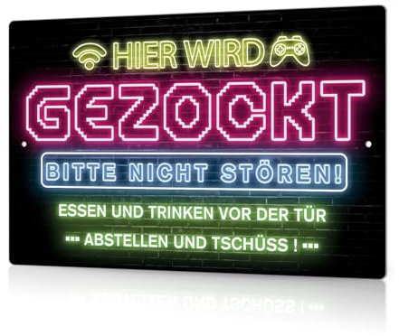 Putuo Decor Gaming Blechschild – Neon Look Metallschild für Gamer, Wanddeko für Gaming Zimmer, Geschenkidee für Zocker, 30x20cm
