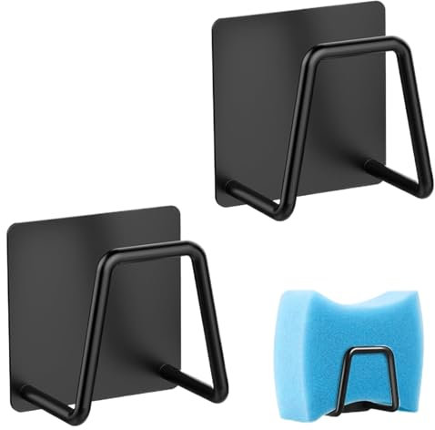 YIIWONI - Soporte de esponja para fregadero (2 piezas, adhesivo, accesorios para fregadero, gancho adhesivo, 5 x 5 x 3,2 cm, soporte de esponja para cocina, fregadero, soporte de esponja para cocina