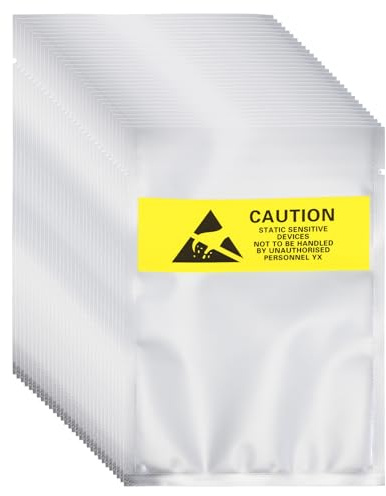 sourcing map 100 Pcs Anti Static Bags 3.5 x 5.3 Open Top ESD Shielding Bag with Labels for Hard Drive HDD SSD Electronic Device Motherboards, Silver