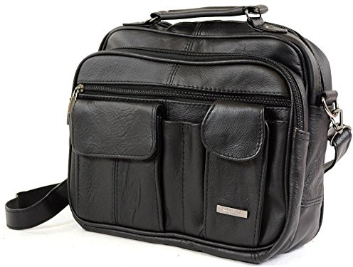 Damen Herren Echtleder Reise Flug Schulter Crossbody Organizer Handtasche Tasche (schwarz)