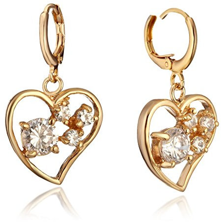 Gemini Ohrhänger (Gold), attraktive Luxus Kristall Stein Elemente, Herzform, sehr leicht, für jeden Anlass, beliebt bei Girls & Damen, 3,0 cm Länge
