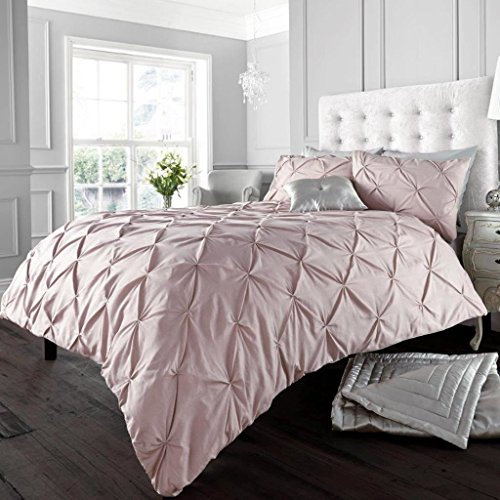 GC GAVENO CAVAILIA Pintuck Duvet Cover Sets, Pinch Pleat Bedding Quilt Covers, Polycotton Bed Covers Breathable Double Bed Set With Pillowcases Soft Pink