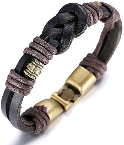 Halukakah ● Retro ● Herren-Armband Handgefertigt | Echtleder in Braun | Handschlag Verschluss in Bronze | KOSTENLOS Geschenkbox | Tolle Geschenkidee | 22cm