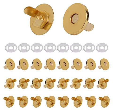 Magnetverschlüsse / Magnetknöpfe für Handtaschen, Taschen und zum Basteln, Magnetknöpfe, Gegenstücke und jeweils 2 Unterlegscheiben, Metall, 18 mm, metall, gold, Set of 20