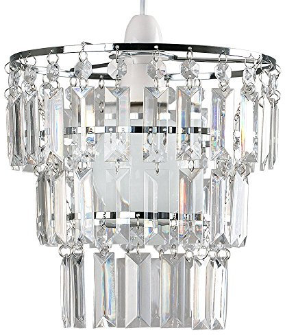 MiniSun | Modern 3 Tier Ceiling Light Shade with Clear Acrylic Jewel Effect Droplets | Pendant Lights, Home Décor & Improvement Essential | 230cm Shade Width