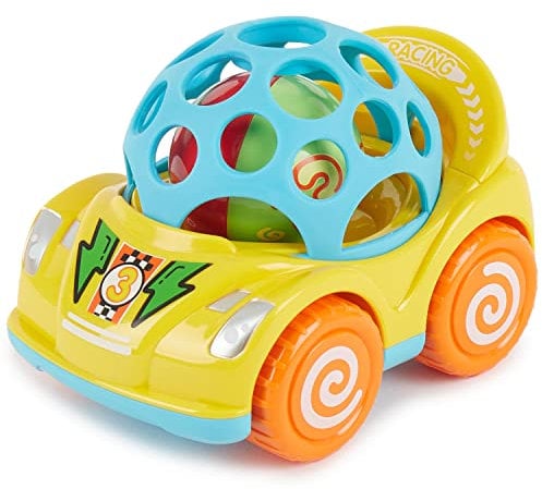 Bieco 19035202 Rückzug Auto mit Rassel,Auto Spielzeug Baby Auto Aufziehautos mit Rückzug Spielzeugauto ab 1 Jahren Spielzeug Auto Autos Spielzeug Cars Geschenke Spielzeug ab 1 Jahre, Gelb