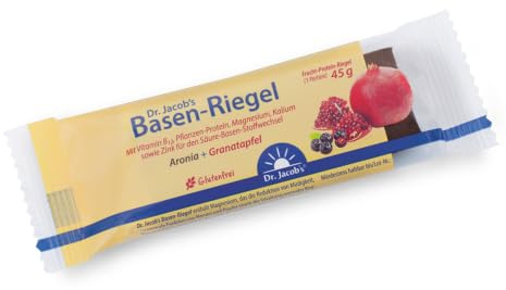 Dr. Jacob's Basen-Riegel, 45 g I optimal als Zwischenmahlzeit I Proteinriegel mit Kalium, Magnesium, Zink & Vitamin B12 I Datteln, Granatapfel, Mandeln, Aronia I vegan, glutenfrei, ohne Zuckerzusatz