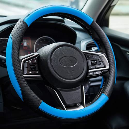 Auto Lenkradbezug - Lenkradbezug Leder, Mikrofaser Lenkradbezug Universal Size 37-38cm, Weiche, rutschfest, Atmungsaktiv, Blau