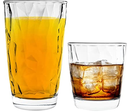 Bormioli Rocco Diamond Water Tumblers and Highball Cocktail Glasses - 300ml, 470ml - 12pc Set