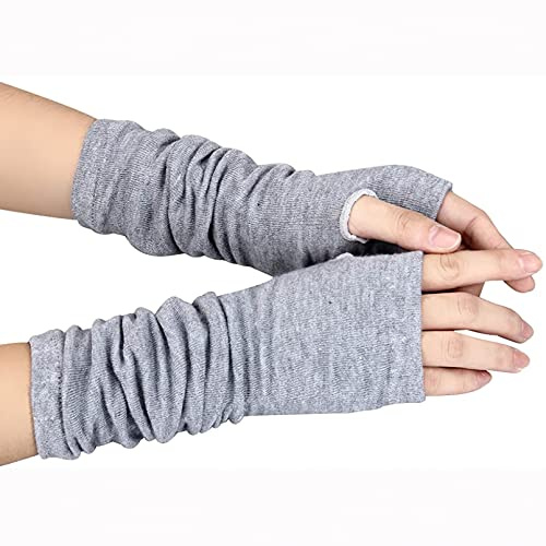 LassZone Women's Elbow Length Knitted Arm Warmers Long Sleeve Thin Fingerless Gloves Thumb Hole Wrist Warmers Winter Mittens