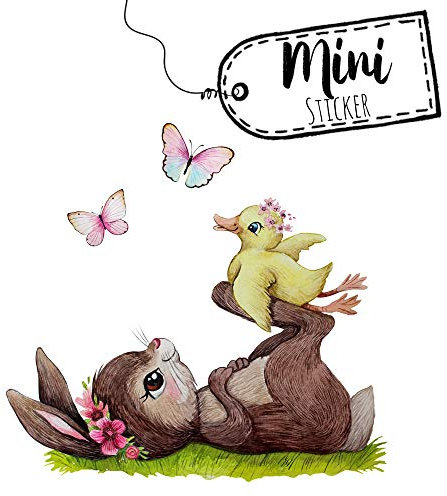 Mini Sticker Aufkleber Hase mit Entchen & Schmetterlinge - wiederverwendbar - Frühlings Deko Fensterbilder Osterdeko Ostern bf33mini