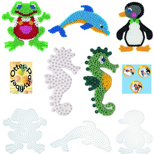 HAMA Bügelperlen-Bastel-Set midi-Stift-Platten-Set midi Seepferdchen + Delphin + Frosch + Pinguin #11