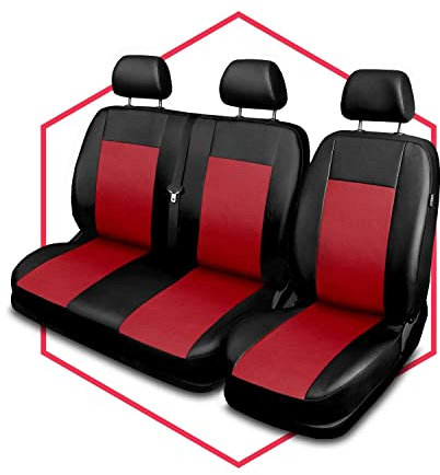 Saferide 2er Set Autositzbezüge Transporter universal | Bus Sitzbezüge Kunstleder Rot für Airbag geeignet | für Vordersitze | 1+2 Autositze vorne Nicht teilbar