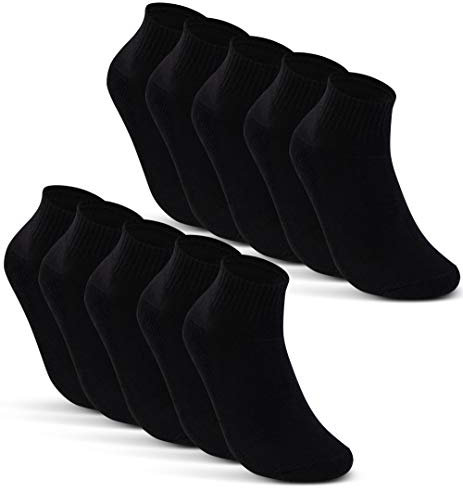 10 Paar Sneaker Socken Herren Schwarz Quarter Sportsocken Gepolstert Frotteesohle Atmungsaktiv Baumwolle 16200 WP (47-50 Schwarz)