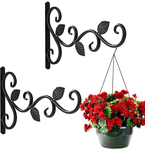 Jeesblsy Staffa per Cesto Appeso, Parete Ganci per Piante Appendere Giardino, Supporto Porta Decorativoper Esterni Vasi Fiori Piante Lanterne Mangiatoie Gabbia, 2 Pezzi