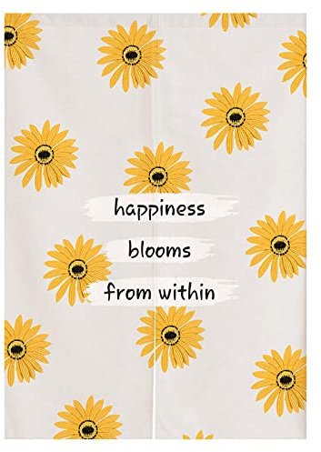 Dostear Japanese Room Divider Door Window Fly Linen Privacy Short Kitchen Curtains for Doorways Kitchens Natural Yellow chrysanthemum 31.5 X 35.43 inches