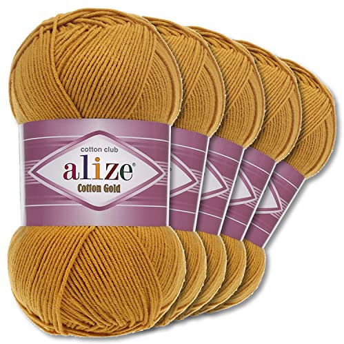 Alize 5 x 100 g Cotton Gold Premium Wolle| 39 Farben Sommerwolle Garn Stricken Amigurumi (02 | Senf)