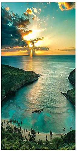 Pellicola decorativa hawaiana per finestre, raggi di sole Hawaii attraverso le nuvole scure Shoreline, senza colla, statica, in PVC, larghezza 60 x lunghezza 190 cm