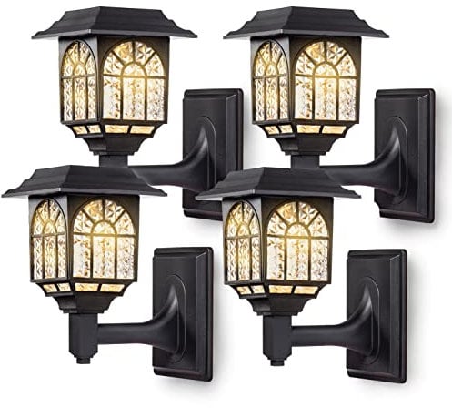 LeiDrail Solar Wandleuchte Aussen, Wasserdicht Solarlampen für Außen Garten Deko Solarleuchte Led Beleuchtung für Zaun Wand Garage Balkon Hinterhof Treppe, Warmweiß 4 Stück