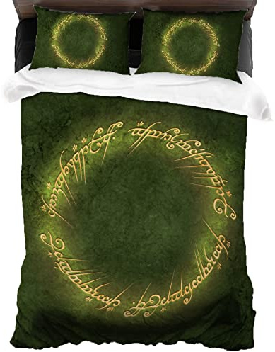 ANSSON Herr der-Ringe Kinder Bettwäsche-Sets,The Lord-The Rings Bettwäsche,Hypoallergen Mit Reißverschluss Bettbezüge und 2 Kissenbezug (135x200cm+80x80cmx2, Ringe4)