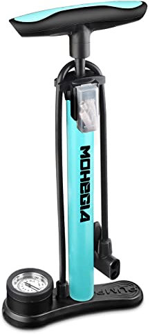 MOHEGIA Pompa da pavimento per bici con manometro, pompa ad aria per bicicletta ad alta pressione 160 PSI, adatta a valvole Schrader e Presta/blu
