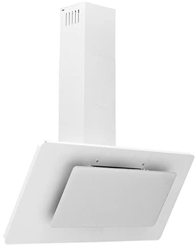vidaXL Campana Extractora Pared Cocina Soporte Ventilador Lámpara LED Forma Inclinada Fácil de Limpiar Acero Inoxidable Vidrio Templado Blanco 90cm