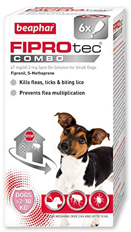 Beaphar - FIPROtec® COMBO for Small Dogs (2–10kg) - 6 pipettes - Kills Fleas, Flea Eggs, Flea Larvae & Ticks - Stops Fleas Multiplying on Pet and in Home - Vet Strength Dog Flea Treatment