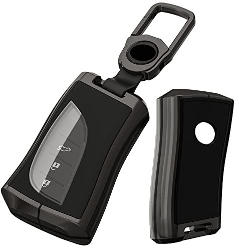 K LAKEY Schlüsselanhänger-Abdeckung aus Metalllegierung, kompatibel mit Lexus ES350 ES300h UX200 LS500H LC500 LC500h Fernbedienung, Armor TPU-Schlüsselanhänger, Schwarz