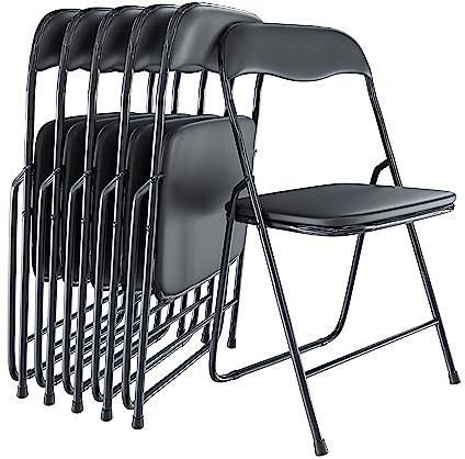Arreditaly Set da 6 Sedia Pieghevole Slim Opaca in Metallo Sedie Salvaspazio per Ufficio Casa Campeggio Salotto Cucina In Ecopelle con Comoda Seduta Imbottita 78 x 44 x 44 cm (Black)
