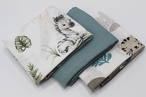Clevere Kids baby-collection LIEBLINGSFARBEN | Mulltücher | Stoffwindeln | 3er Set | 60 x 80 cm | 100% Oeko-Tex® Baumwolle | Made in EU (Eukalyptus Set 3)