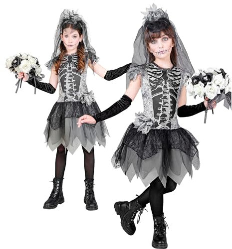 W WIDMANN MILANO Party Fashion - costume da scheletro sposa per bambini, vestito, sposa fantasma, mietitore, Giorno dei Morti