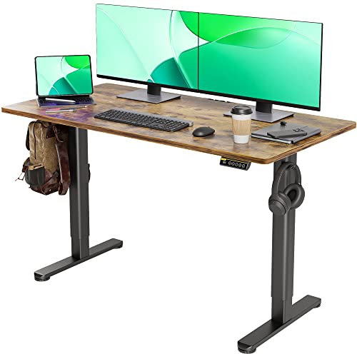 Claiks Schreibtisch Höhenverstellbar Elektrisch, Höhenverstellbarer Schreibtisch 140x60 cm, Standing Height Adjustable Desk, Schwarz Gestell/Vintage Braun Oberfläche