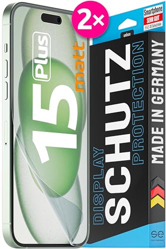 2x se® 3D SCHUTZFOLIE Entspiegelt für Apple iPhone 15 Plus,Anti-Staub, 100% Fingerabdruck & FaceID kompatibel, einfache blasenfreie Installation, Ultra-Klar, Stoß-Kratzfest, aus Deutschland