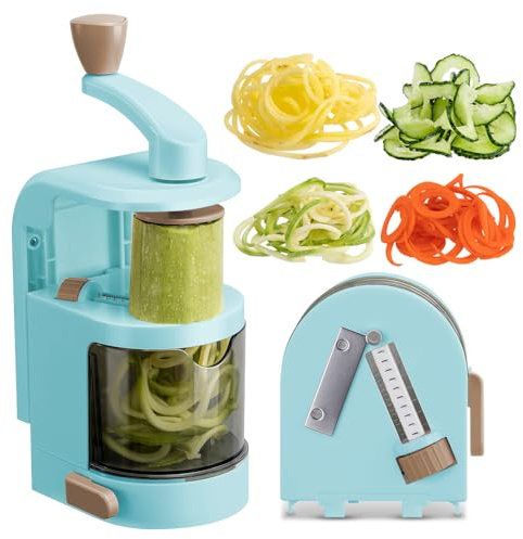 Badelite Gemüse-Spiralschneider, 4-in-1, rotierende Klinge, Gemüse-Spiralschneider, Zucchini-Nudelmacher mit starkem Saugnapf, Spiralschneider – Blau