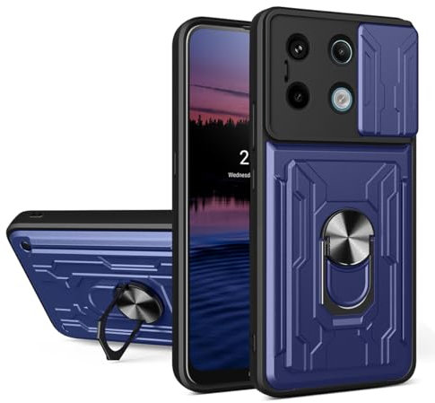 DESSEN Handyhülle für Redmi Note 13 Pro 5G, Mit Kartenfach Weiche TPU/PC Hülle und Objektiv Cover, Stoßfeste Schutzhülle mit Drehbarer Ringhalterung Case. Blau