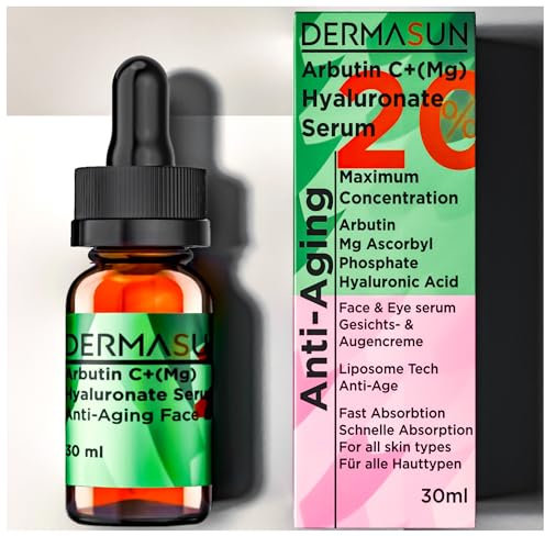 DERMASUN Hochdosiert 20% Vitamin C Anti Aging Serum: Feuchtigkeitsspendendes & hautaufhellendes Serum mit Liposomal Vitamin C, Hyaluronsäure & Arbutin für einen strahlenden Teint