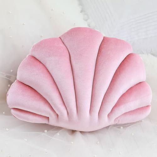 COITROZR Muschelkissen 3D Plüsch, Rosa, 34 x 25 cm, Dekokissen