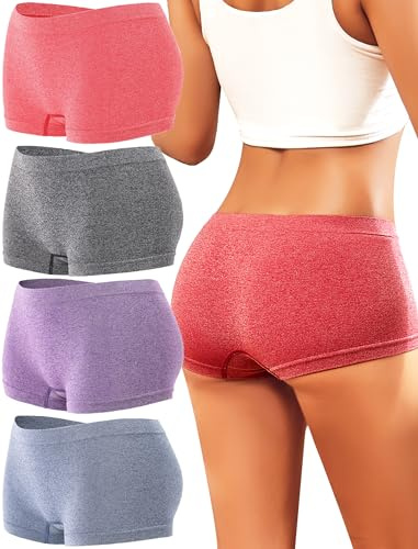ALL OF ME 4er Pack Boxershorts Damen Boyshorts Damen Hohe Taille Hipster Unterwäsche Panties Frauen Stretch Radlerhose unter Kleid Multipack S-XL