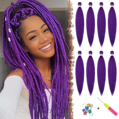 FESHFEN Meches pour Tresses Africaine Rajout Cheveux Tresses Pré étiré Tressage Braiding Hair Synthétiques Yaki 8 Packs Violet Braid Hair Braids Extensions de cheveux pour Femme 65cm