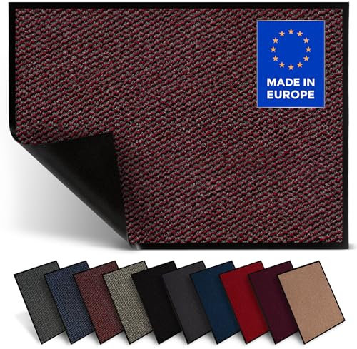 Jan Max Fußmatte, Hohe Saugfähigkeit, Sauberlaufmatte, Türmatte, rutschfest und Sicher, Einfache Reinigung, Qualität Schmutzfangmatte 60 x 80 cm in rot schwarz