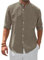 siliteelon Men's Linen Cotton Shirts Long Sleeve Brown Regular Fit Casual Summer Beach Shirts with Pocket,L