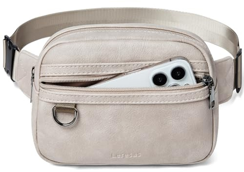 Leresas Gürteltasche für Damen und Herren, 2 l, veganes Leder, modische Hüfttasche, für Reisen, Wandern, Laufen, Hellgrau, 8 inches x 2.75 inches x 5 inches, Trendige Bauchtasche