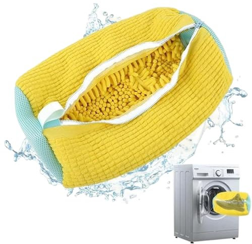 Sacchetti per Scarpe Lavanderia, Sacchetto Scarpe Lavatrice, Sacchetti Lavatrice Scarpe, Riutilizzabile Borsa da Biancheria per Scarpe con Pulizia Lanugine a 360° per Proteggere le Scarpe (Giallo)