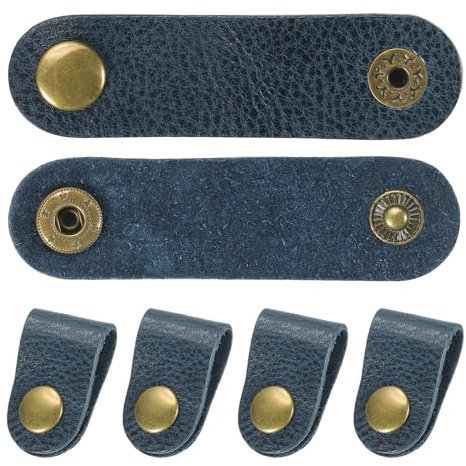 PATIKIL Leather Cord Organizer Cable Straps, 10Pcs 8x2cm Portable Cable Leather Clamps USB Holder Earphone Cord Management for Cable, Wire, Blue