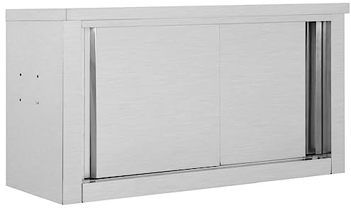 CFODOJ Home & Garden Item-Küchenhängeschrank mit Schiebetüren, 90 x 40 x 50 cm, Edelstahl