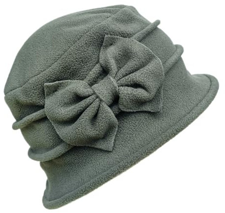 Damen-Barett-Hut, französischer Vintage-Stil, Blumenmuster, Fleece, klassischer Winterhut der 1920er-Jahre, Fischerhut, Armee-grün, L