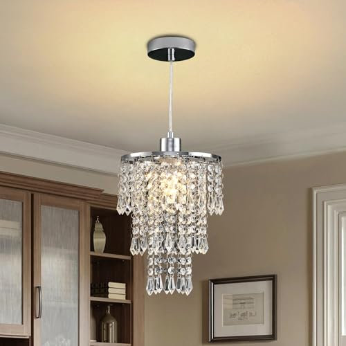 AHXIAOZN Moderne Kleine Kristall Kronleuchter, E27 Mini Deckenleuchten Gold, 3-Stufen Regentropfen Pendelleuchte, K9 Kristall Dekoration Lichter für Flur Küche Schrank
