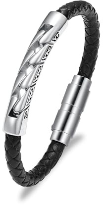 AIWENXI Einäscherung Schmuck für Asche Nordic Viking PU Leder Urne Armband für Männer Frauen Edelstahl Andenken Memorial Menschliche Asche Armband Schmuck